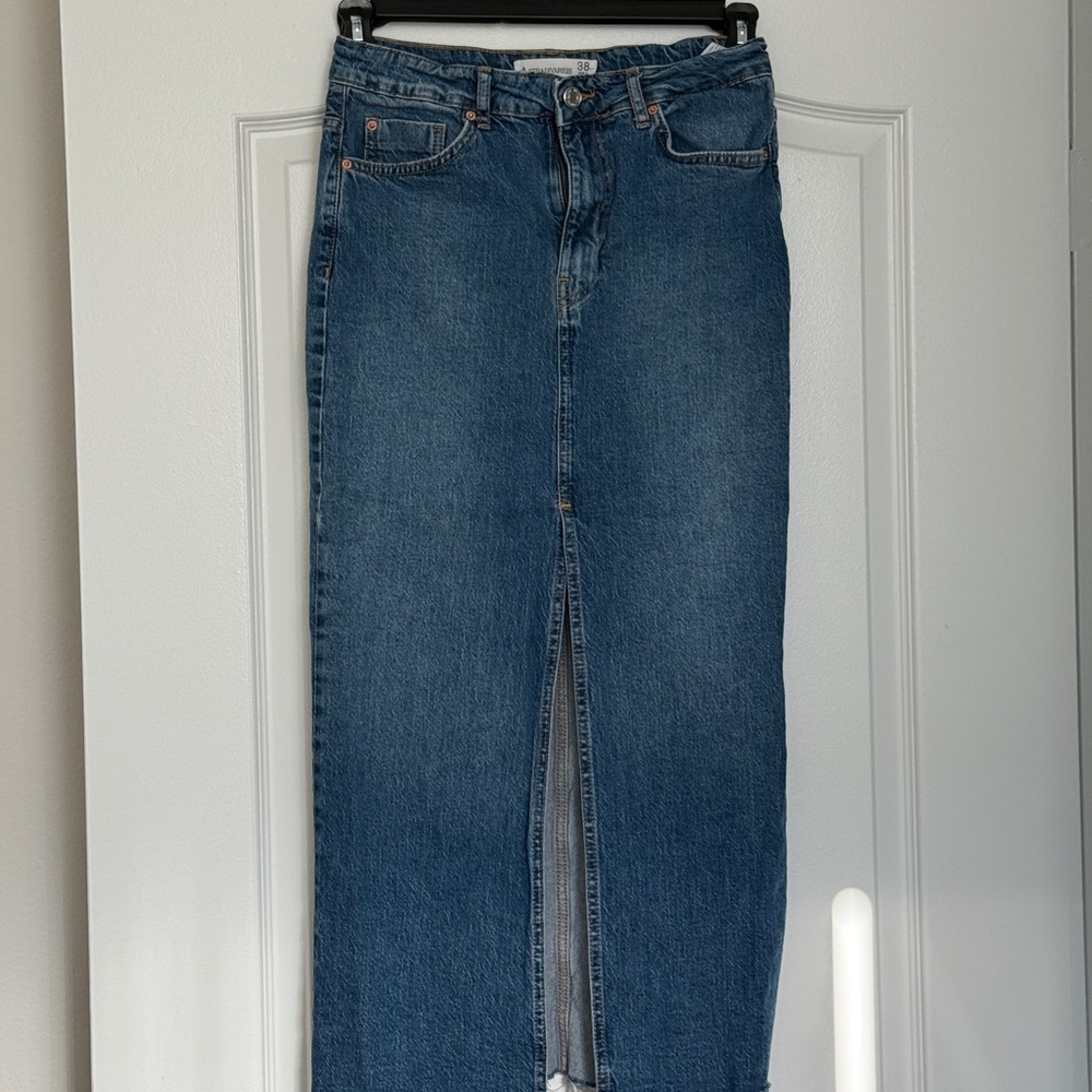 Stradivarius Dark Blue Women's Denim Maxi Skirt